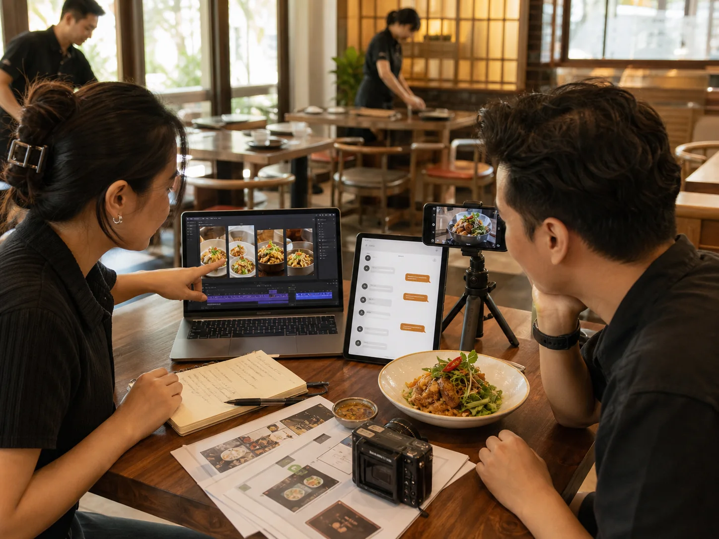 Đội ngũ F&B dùng AI hỗ trợ dựng video món ăn và chuẩn bị luồng chăm sóc khách hàng